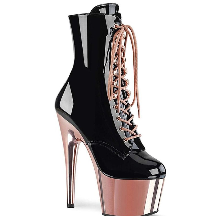 High Heels Pleaser | Pleaser Adore-1020 Black Patent/Rose Gold Chrome