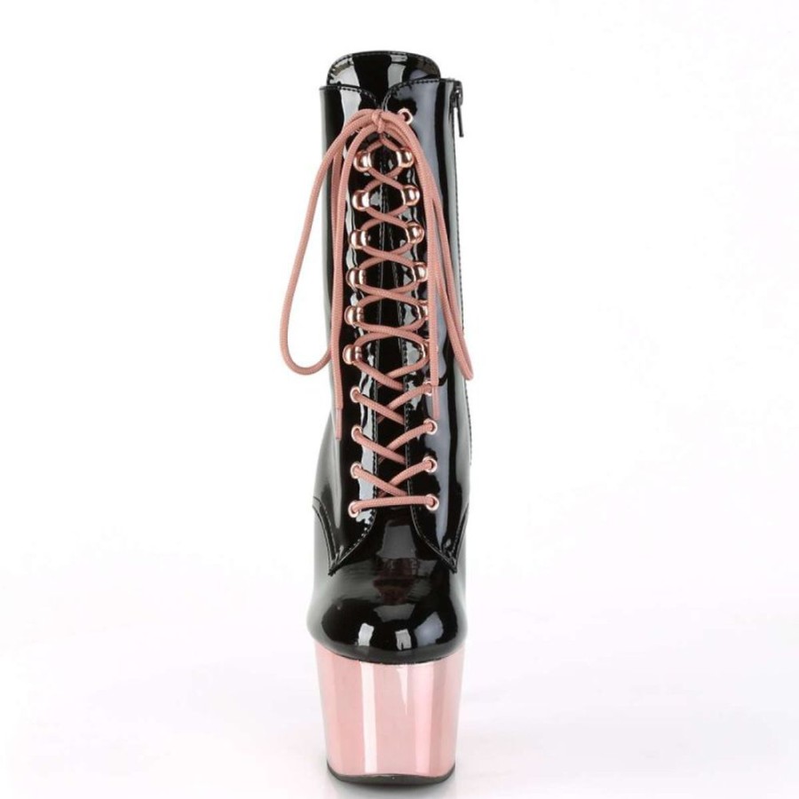 High Heels Pleaser | Pleaser Adore-1020 Black Patent/Rose Gold Chrome