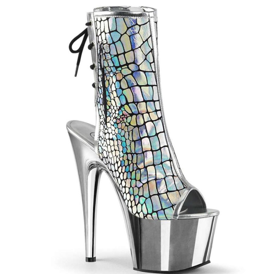 High Heels Pleaser | Pleaser Adore-1018Hg Silver Hologram Ostrich Pu/Silver Chrome