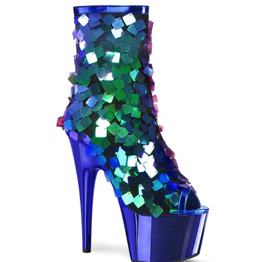 High Heels Pleaser | Pleaser Adore-1031Ssq Plateau Ankle Boots Sequins Chrome Blue