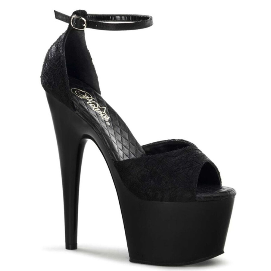 High Heels Pleaser | Pleaser Adore-768 Black Satin-Black Lace/Black