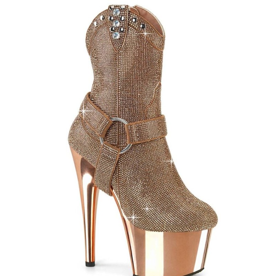 High Heels Pleaser | Pleaser Adore-1029Chrs Plateau Ankle Boots Rhinestones Chrome Rose Gold