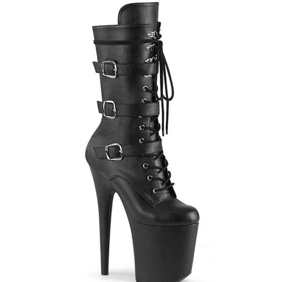 High Heels Pleaser | Pleaser Flamingo-1053 Plateau Ankle Boots Faux Leather Black