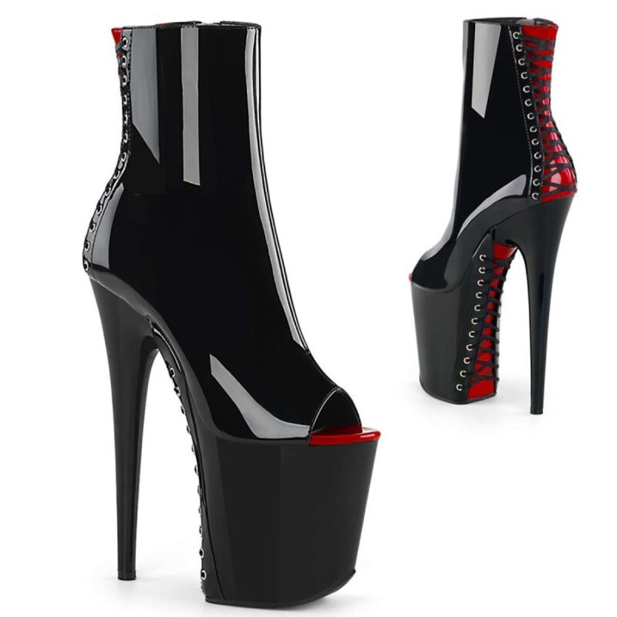 High Heels Pleaser | Pleaser Flamingo-1025 Black-Red Patent/Black