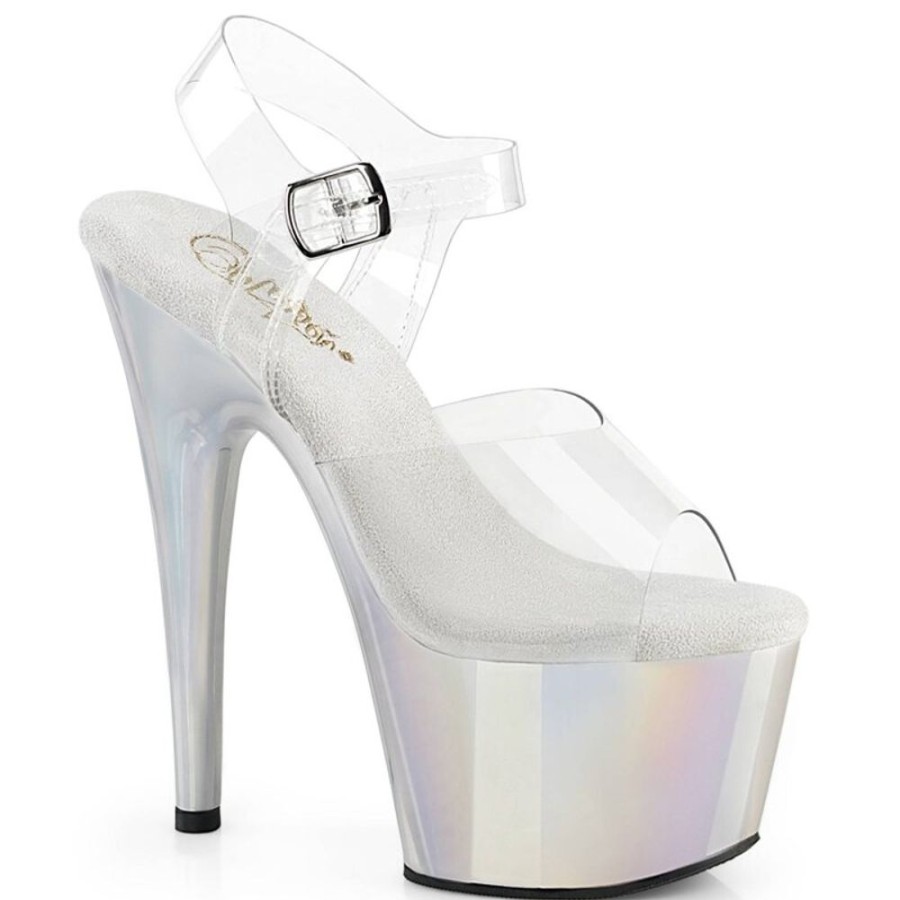 High Heels Pleaser | Pleaser Adore-708Lq Plateau Sandalettes Holo Transparent Silver