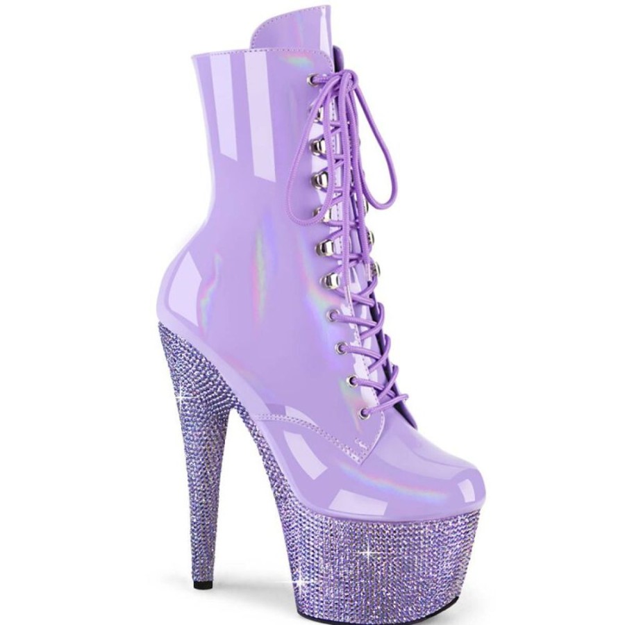 High Heels Pleaser | Pleaser Bejeweled-1020-7 Plateau Ankle Boots Holo Rhinestones Purple