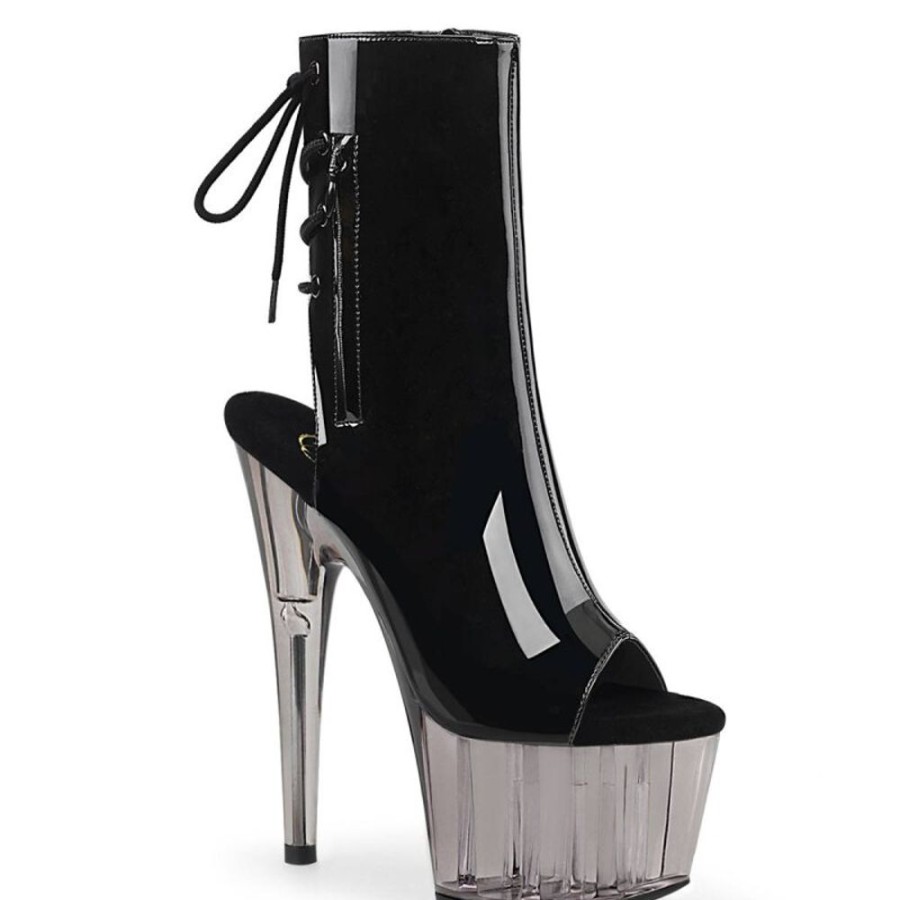 High Heels Pleaser | Pleaser Adore-1018T Plateau Ankle Boots Patent Smoke Black