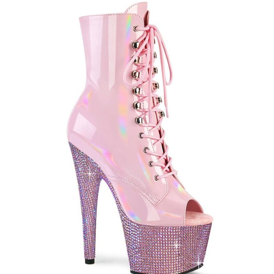 High Heels Pleaser | Pleaser Bejeweled-1021-7 Plateau Ankle Boots Holo Rhinestones Light Pink