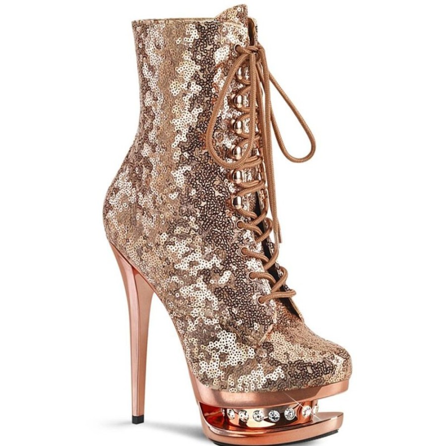 High Heels Pleaser | Pleaser Blondie-R-1020 Plateau Ankle Boots Sequins Chrome Rose Gold