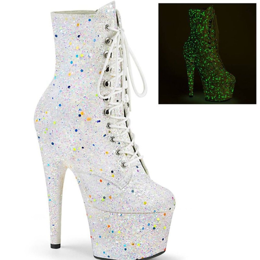 High Heels Pleaser | Pleaser Adore-1020Gdlg Plateau Ankle Boots Glitter White