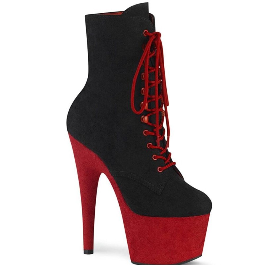 High Heels Pleaser | Pleaser Adore-1020Fstt Plateau Ankle Boots Faux Suede Black Red