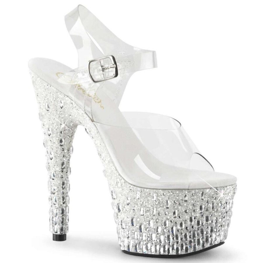 High Heels Pleaser | Pleaser Adore-708Mr-5 Clear/White-Silver