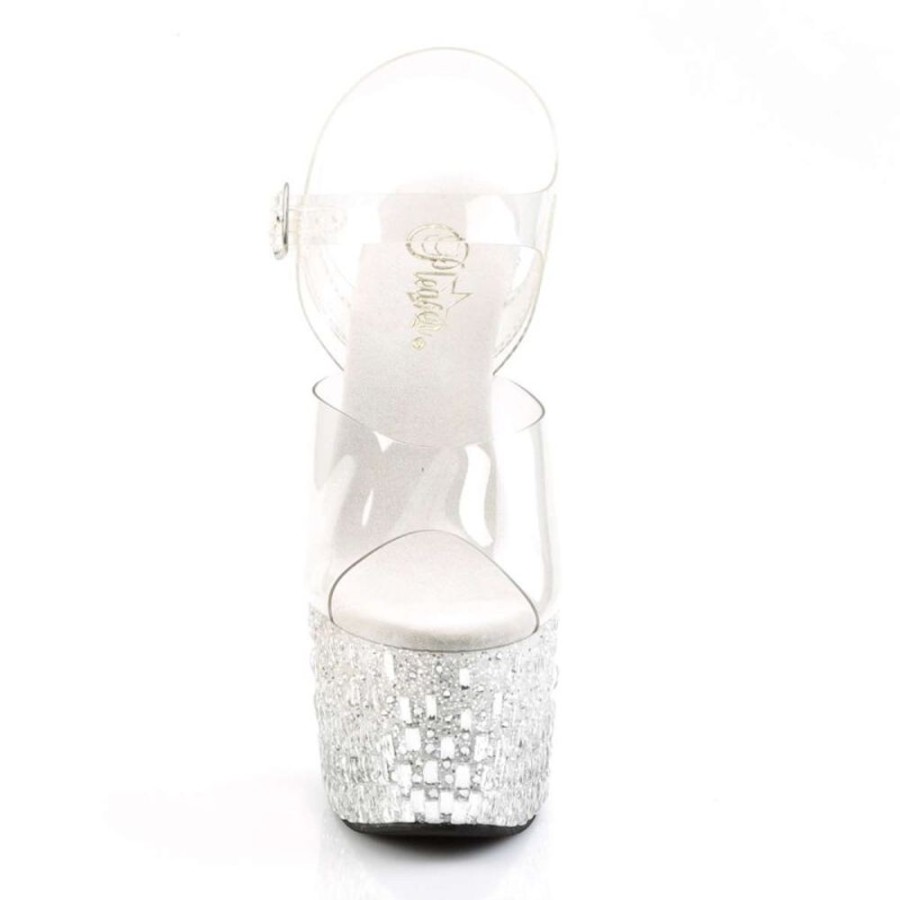 High Heels Pleaser | Pleaser Adore-708Mr-5 Clear/White-Silver