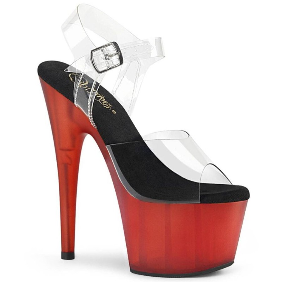 High Heels Pleaser | Pleaser Adore-708T Plateau Sandalettes Transparent Red