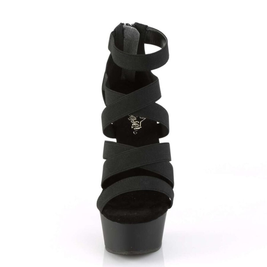 High Heels Pleaser | Pleaser Delight-659 Black Elastic Band-Faux Leather/Black Matte