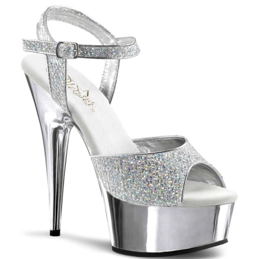 High Heels Pleaser | Pleaser Delight-609G Silver Multi Glitter/Silver Chrome