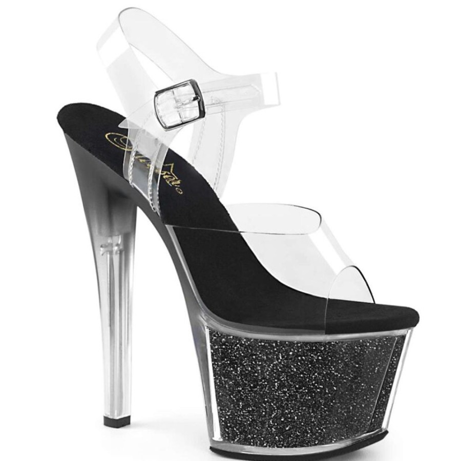 High Heels Pleaser | Pleaser Sky-308G-T Clear/Black Glitter Inserts