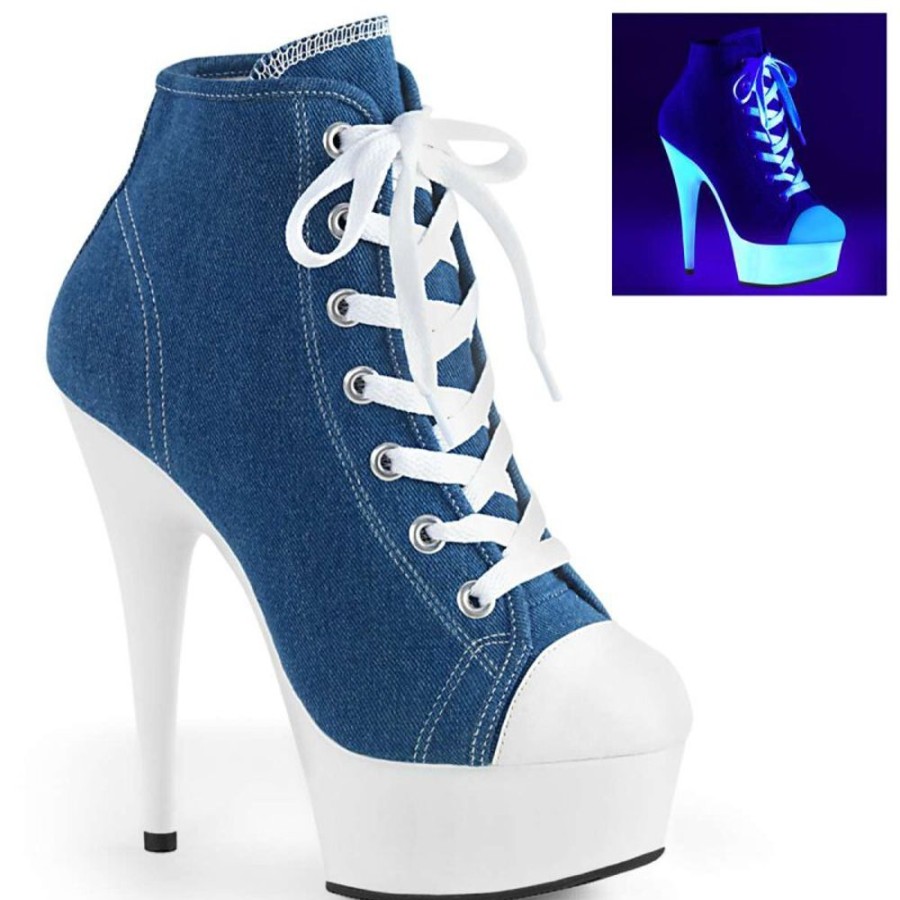 High Heels Pleaser | Pleaser Delight-600Sk-02 Denim Blue Canvas/Neon White