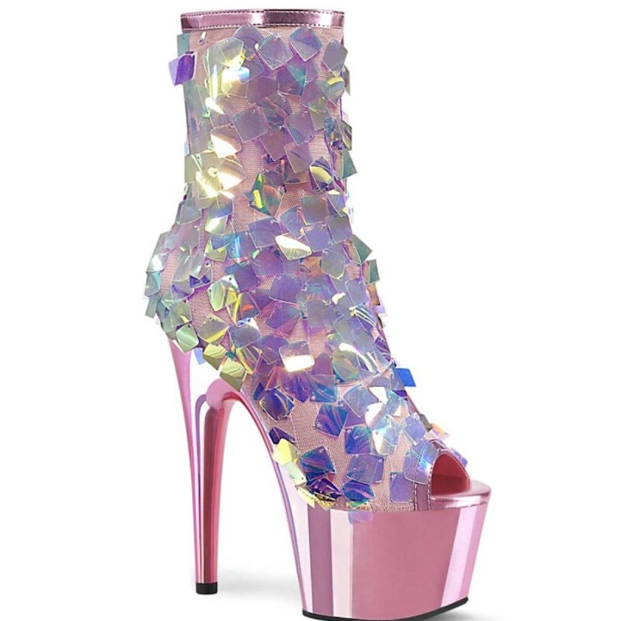 High Heels Pleaser | Pleaser Adore-1031Ssq Plateau Ankle Boots Sequins Chrome Light Pink