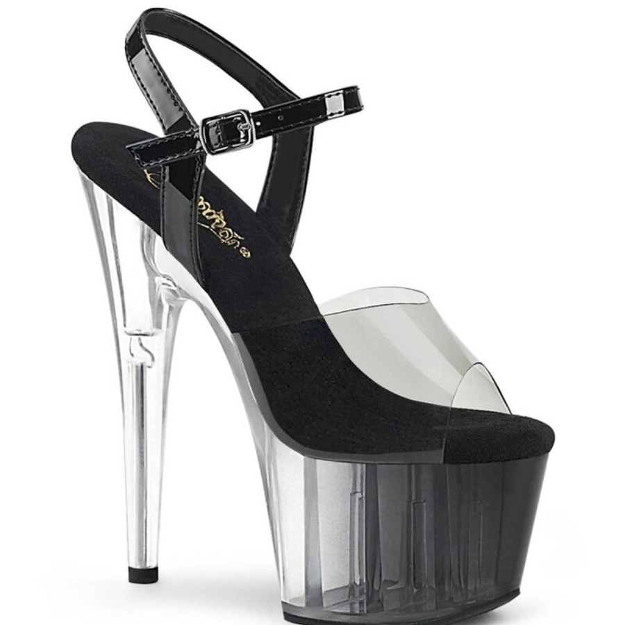 High Heels Pleaser | Pleaser Adore-708T-1 Plateau Sandalettes Smoke Transparent Black