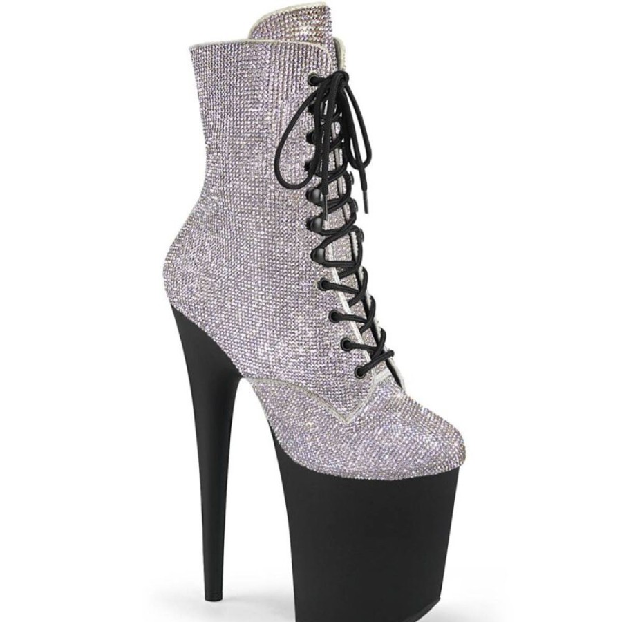 High Heels Pleaser | Pleaser Flamingo-1020Rs Plateau Ankle Boots Rhinestones Silver