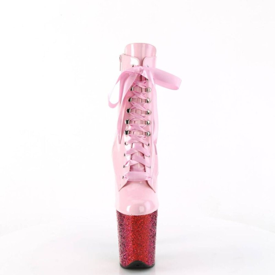 High Heels Pleaser | Pleaser Flamingo-1020Hg Plateau Ankle Boots Patent Glitter Light Pink Colorful