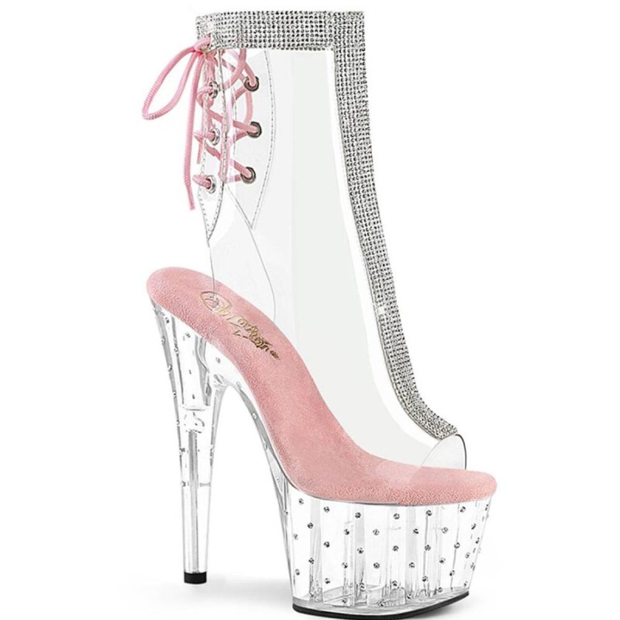 High Heels Pleaser | Pleaser Stardust-1018C-2Rs Plateau Ankle Boots Transparent Light Pink