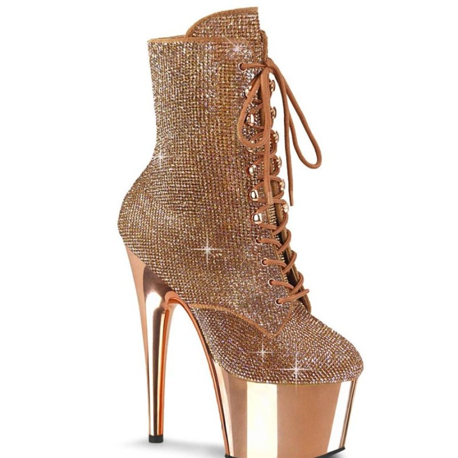 High Heels Pleaser | Pleaser Adore-1020Chrs Plateau Ankle Boots Rhinestones Chrome Gold