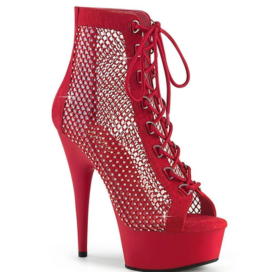 High Heels Pleaser | Pleaser Delight-600-33Rm Plateau Ankle Boots Faux Suede Rhinestones Red