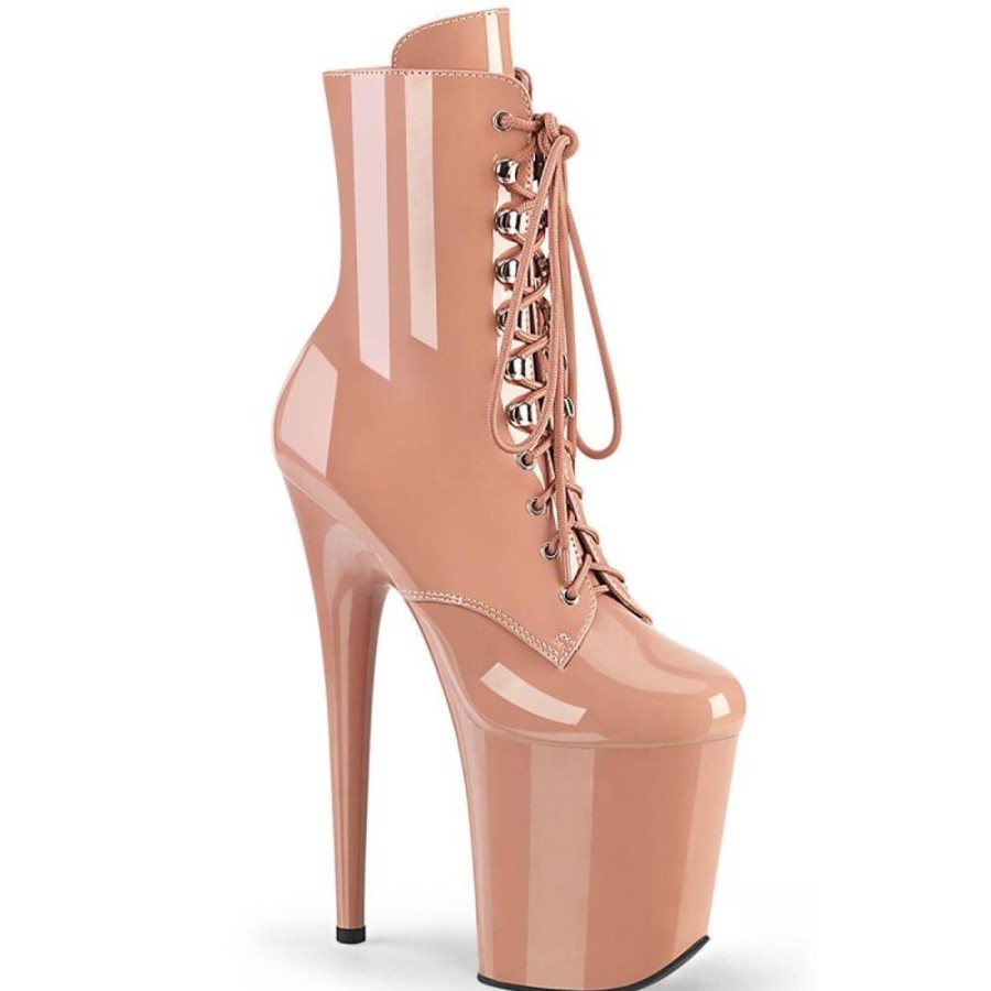 High Heels Pleaser | Pleaser Flamingo-1020 Plateau Ankle Boots Patent Light Blush