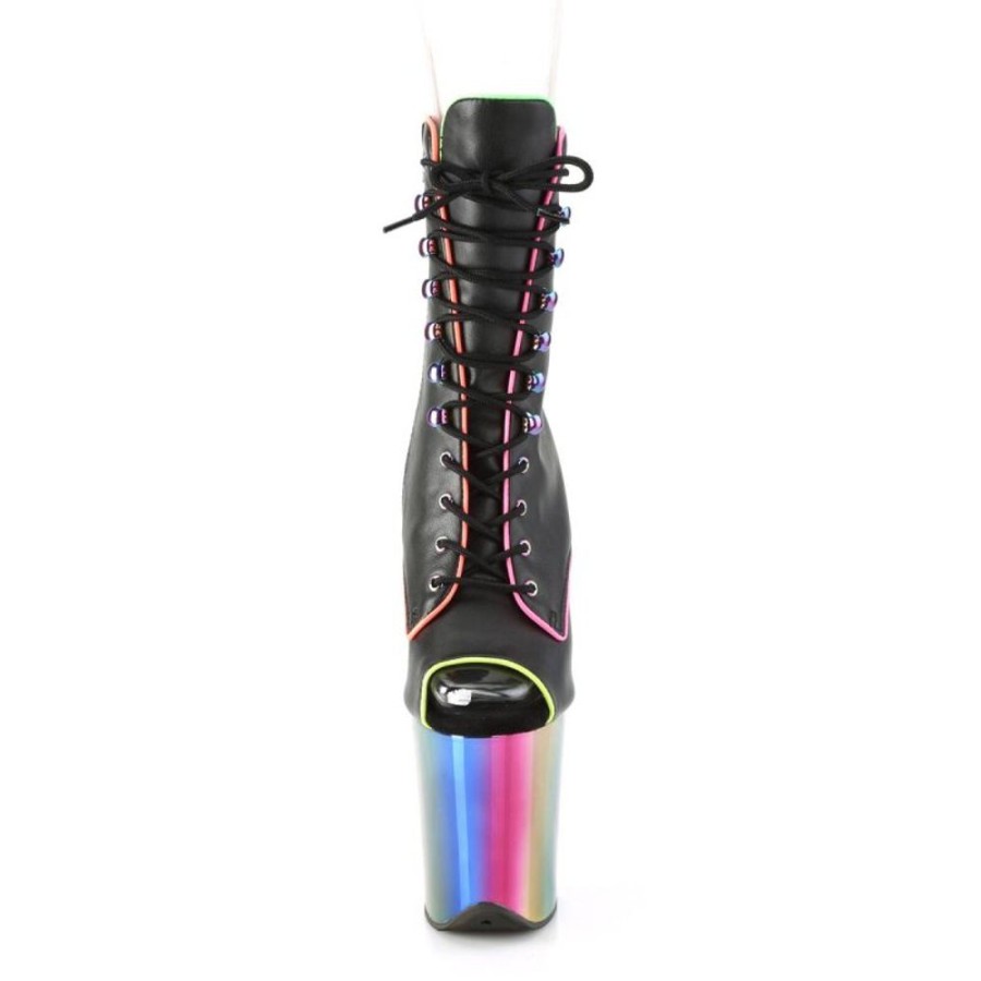 High Heels Pleaser | Pleaser Flamingo-1021Rc-02 Plateau Ankle Boots Leather Chrome Black Colorful