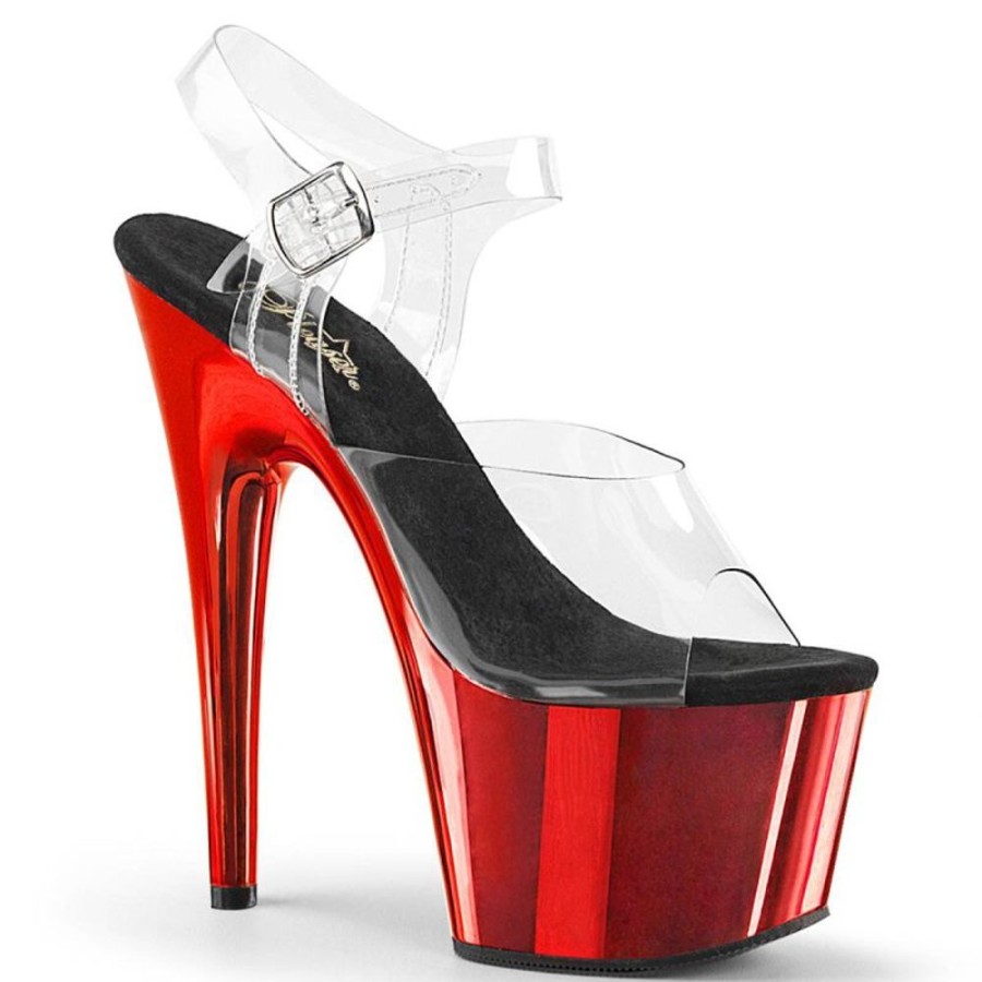 High Heels Pleaser | Pleaser Adore-708 Plateau Sandalettes Chrome Transparent Red