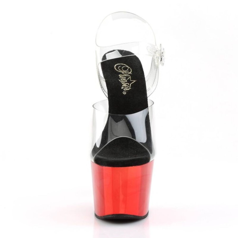 High Heels Pleaser | Pleaser Adore-708 Plateau Sandalettes Chrome Transparent Red