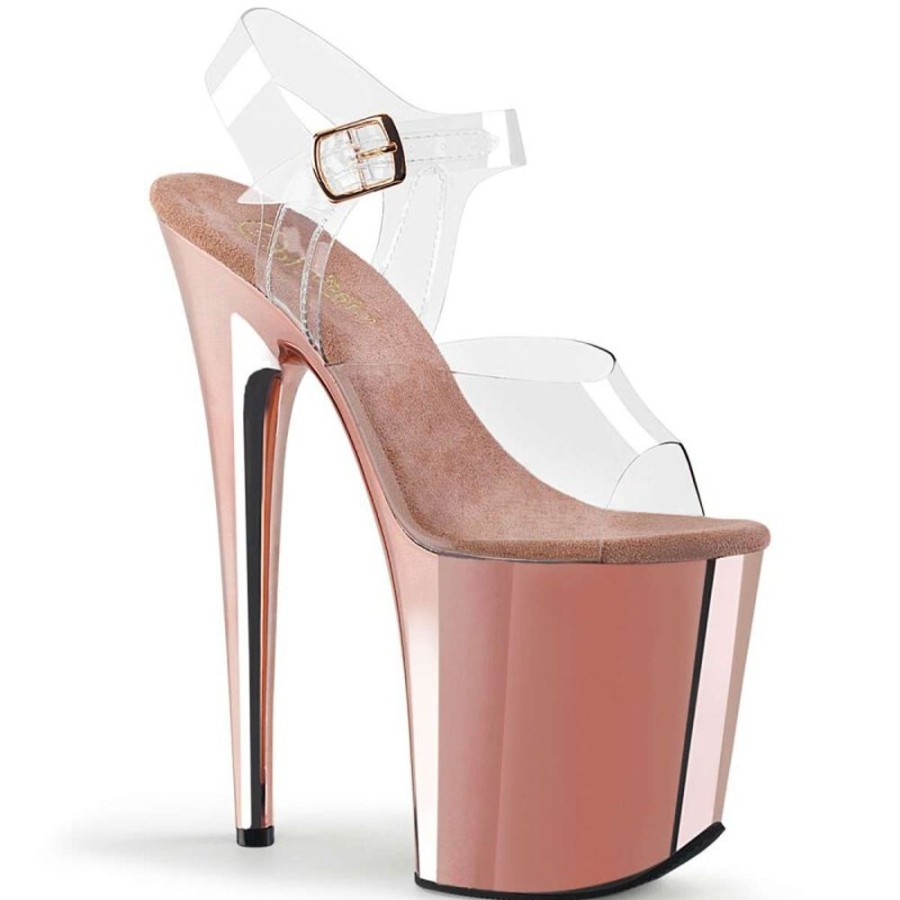 High Heels Pleaser | Pleaser Flamingo-808 Clear/Rose Gold Chrome