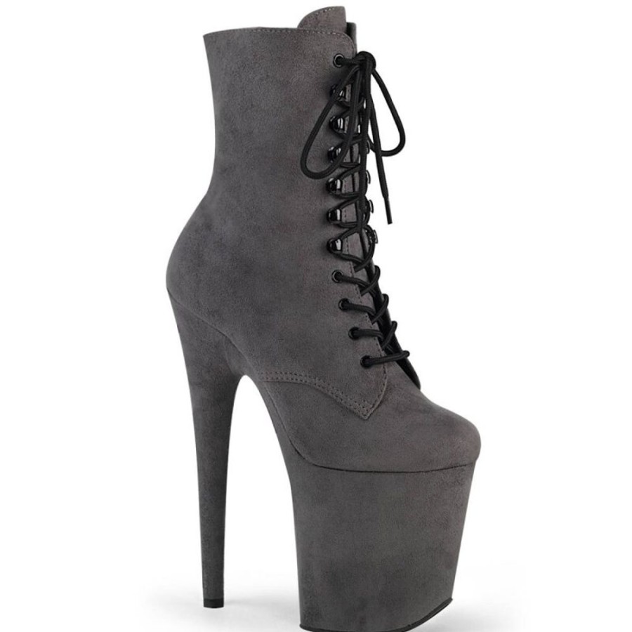 High Heels Pleaser | Pleaser Flamingo-1020Fs Plateau Ankle Boots Faux Suede Grey