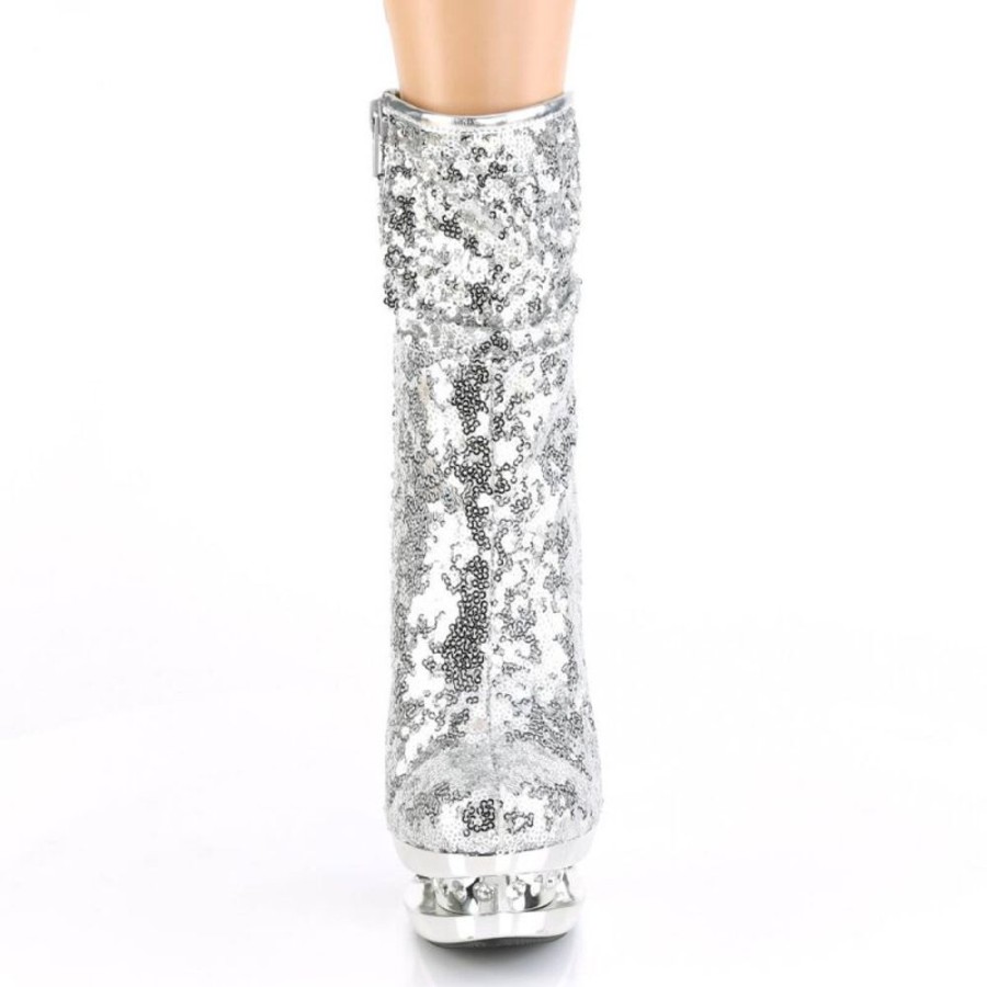 High Heels Pleaser | Pleaser Blondie-R-1009 Plateau Ankle Boots Sequins Chrome Silver