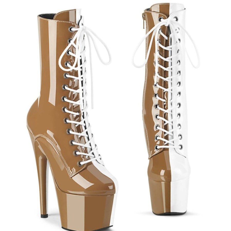 High Heels Pleaser | Pleaser Adore-1040Tt Plateau Ankle Boots Patent Brown White