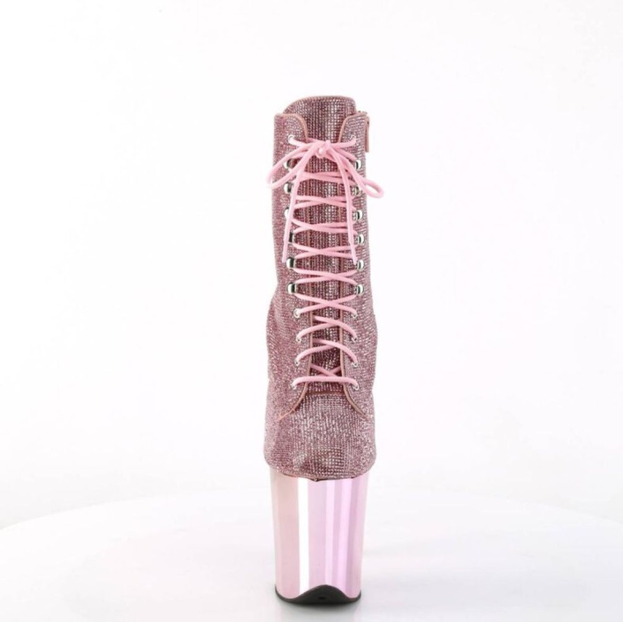 High Heels Pleaser | Pleaser Flamingo-1020Chrs Plateau Ankle Boots Rhinestones Chrome Light Pink