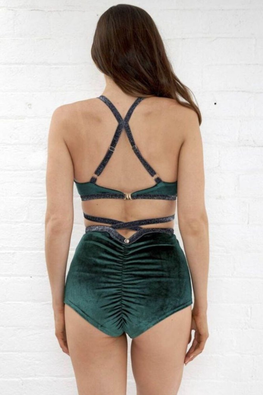 Pole Dance Wear Lunalae | Lunalae Shorts Sienna High Waist Velvet Green