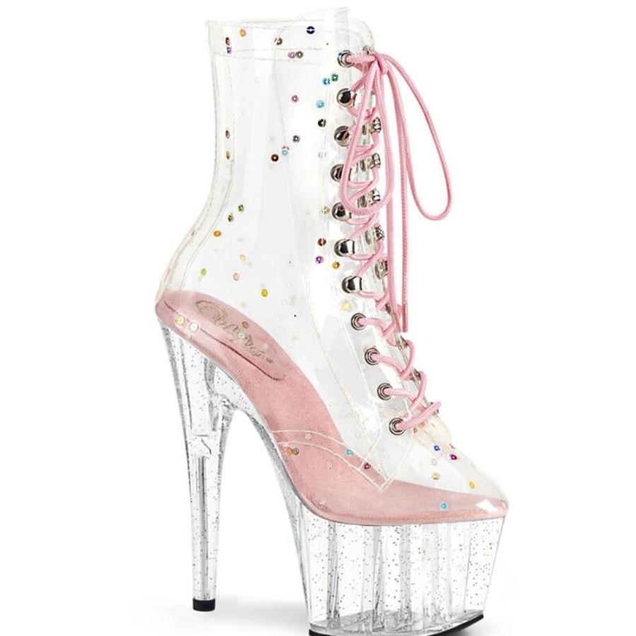 High Heels Pleaser | Pleaser Adore-1020C-2 Plateau Ankle Boots Transparent Light Pink