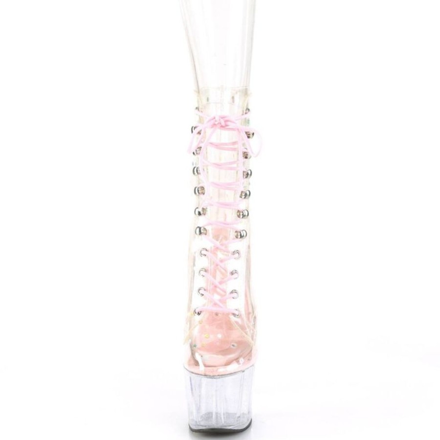 High Heels Pleaser | Pleaser Adore-1020C-2 Plateau Ankle Boots Transparent Light Pink