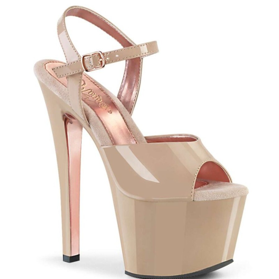 High Heels Pleaser | Pleaser Sky-309Tt Nude Patent/Nude-Rose Gold Chrome