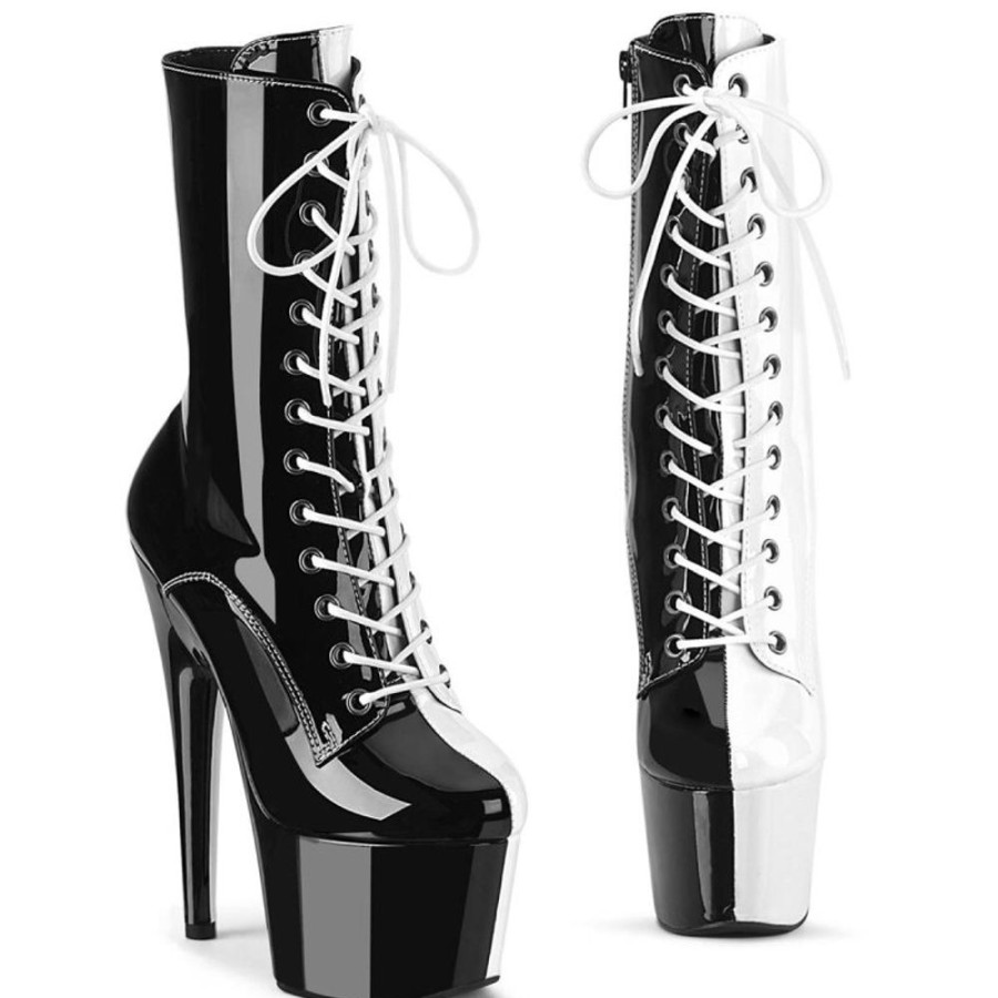 High Heels Pleaser | Pleaser Adore-1040Tt Plateau Ankle Boots Patent Black White