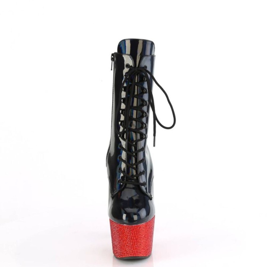 High Heels Pleaser | Pleaser Bejeweled-1020-7 Plateau Ankle Boots Holo Rhinestones Black Red