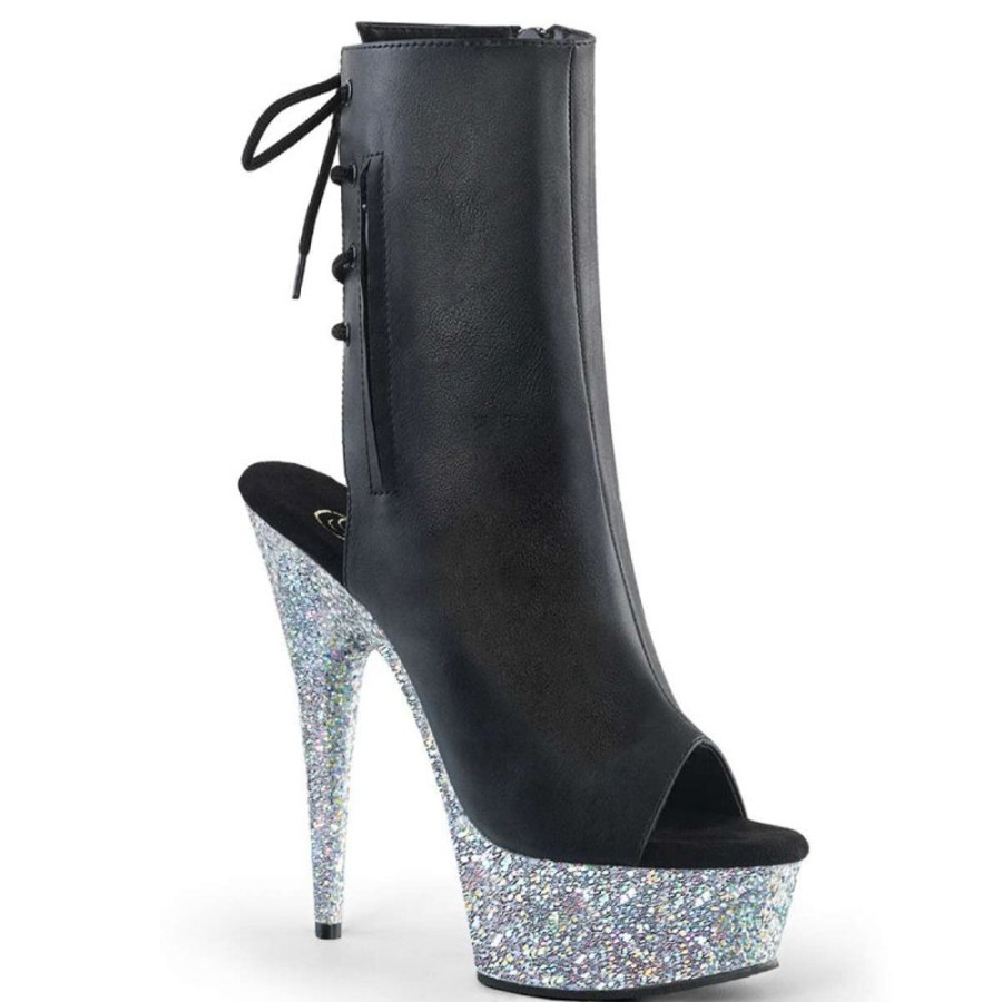 High Heels Pleaser | Pleaser Delight-1018Lg Black Faux Leather/Silver Multi Glitter