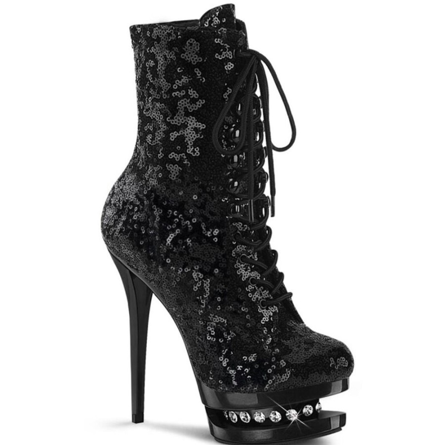 High Heels Pleaser | Pleaser Blondie-R-1020 Plateau Ankle Boots Sequins Black Red