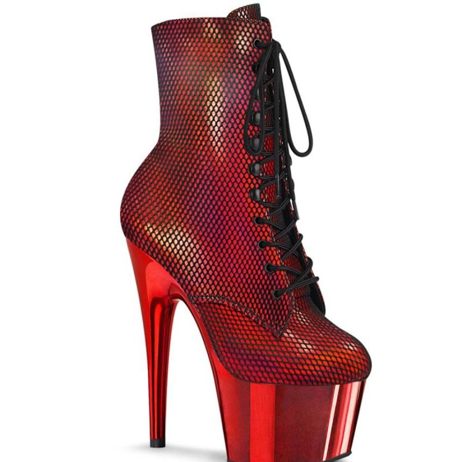 High Heels Pleaser | Pleaser Adore-1020Hfn Plateau Ankle Boots Mesh Holo Red