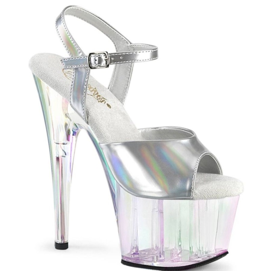 High Heels Pleaser | Pleaser Adore-709Ht Plateau Sandalettes Holo Silver Transparent