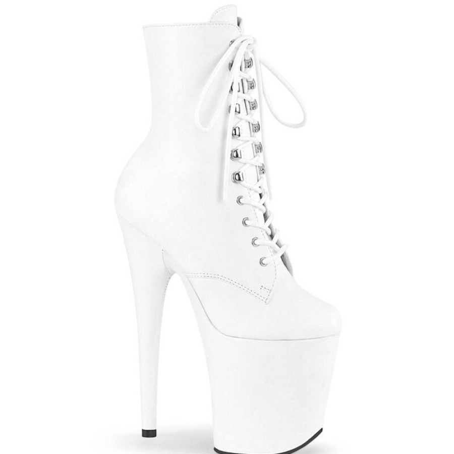 High Heels Pleaser | Pleaser Flamingo-1020Lwr Plateau Ankle Boots Leather White