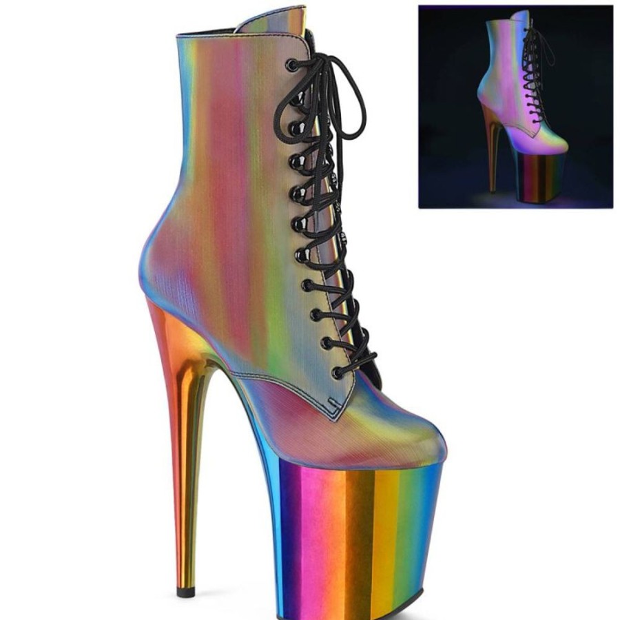 High Heels Pleaser | Pleaser Flamingo-1020Rc Plateau Ankle Boots Reflection Chrome Colorful